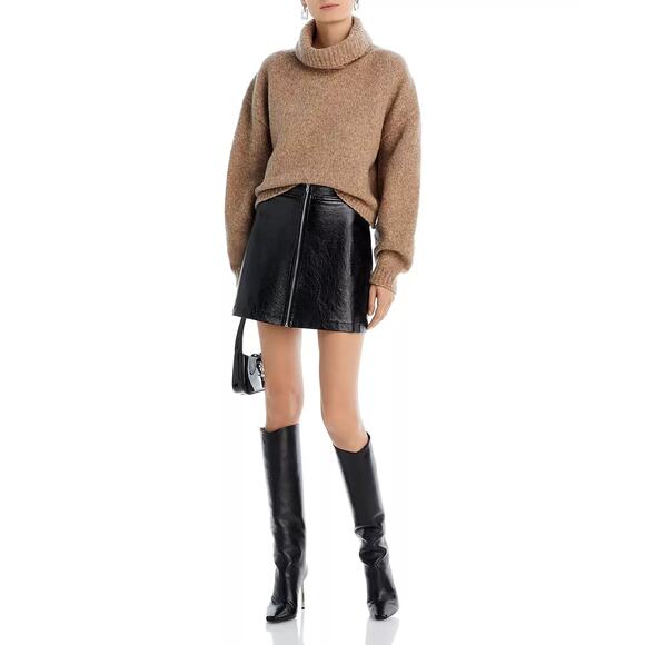 Aqua Faux Leather Mini Skirt Front Zip Black - S - Picture 2 of 6